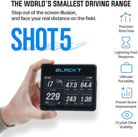 BLACK T SHOT5 Golf Launch Monitor Portable Doppler Radar Swing Speed Trainer with Ball Speed, Club Head Speed, Smash Factor & Distance Tracking