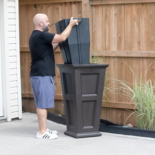 Mayne Fairfield 40in Tall Square Waste Bin with Liner, Espresso | Fade resistant, All season, Removable Liner and Lid, 15-year warranty