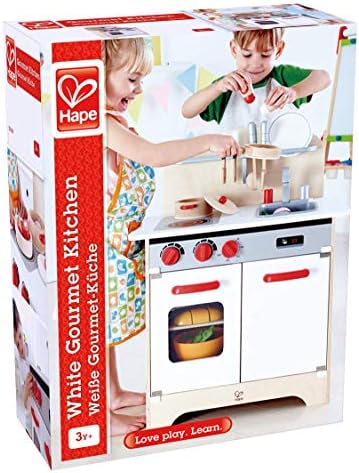 Hape Gourmet Kitchen Toy Fully Equipped Wooden Pretend Play Kitchen Set with Sink, Stove, Baking Oven, Cabinet, Turnable Knobs & Spice Shelf, Red