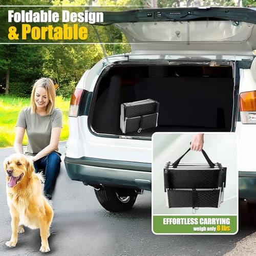 Foldable Dog Stairs with Non-Slip Surface - Portable Aluminum Dog Steps for Trucks, SUVs & Cars - 4 Steps