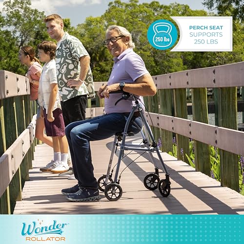 Stander Space Saver Rollator, Lightweight Folding Rolling Walker with Seat for Seniors & Adults, 4-Wheel Mobility Aid with 6-inch Wheels