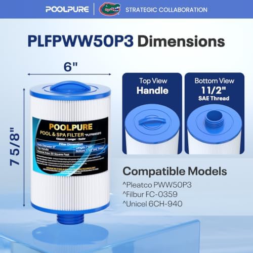 POOLPURE PWW50P3 Spa Filter Replaces Unicel 6CH-940, 25252, Filbur FC-0359