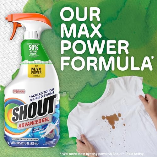 SHOUT Advanced Laundry Stain Remover Gel for Clothes Laundry, Breaks Down Stubborn, Dried-in, and Tough Stains, 22oz Spray, Pack of 3 (Packaging May Vary)