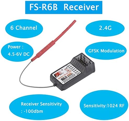FS-R6B 2.4G 6 Channel Receiver Radio Model Remote Control Receiver for RC Car FS-i10, FS-i8, FS-i6X, FS-i6, S-TH9X, FS-T6, FS-CT6B, FS-T4B, FS-GT2