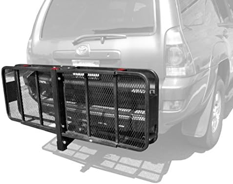 MaxxHaul 70103 500 lb. Capacity Steel Hitch Mount Folding Cargo Carrier Mesh Basket Fits 2 inch Hitch Receiver 60 x 21 x 6.5 in For Car SUV Pickup