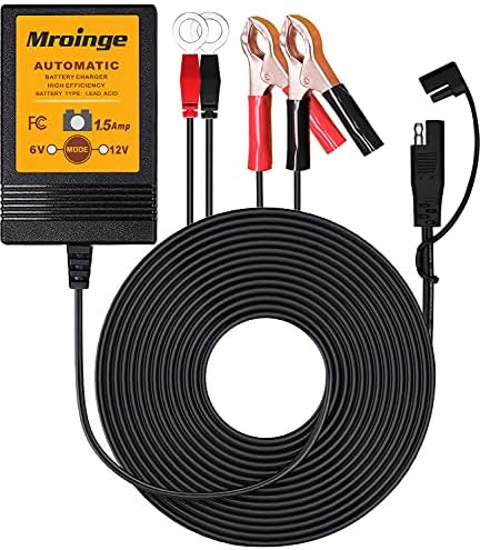 Smart Battery Charger, Mroinge 6V / 12V 1.5A Fully Automatic Trickle Charger/Maintainer for Motorcycle, ATV, Lawnmowers and More