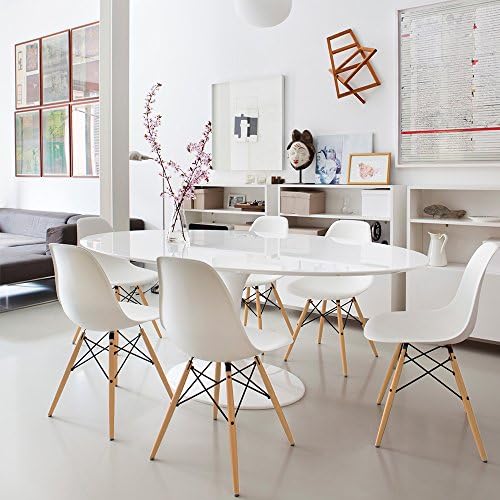 Furmax Modern Style Dining Chair Mid Century Modern DSW Chair, Shell Lounge Plastic Chair for Kitchen, Dining, Bedroom, Living Room Side Chairs Set of 4(White)