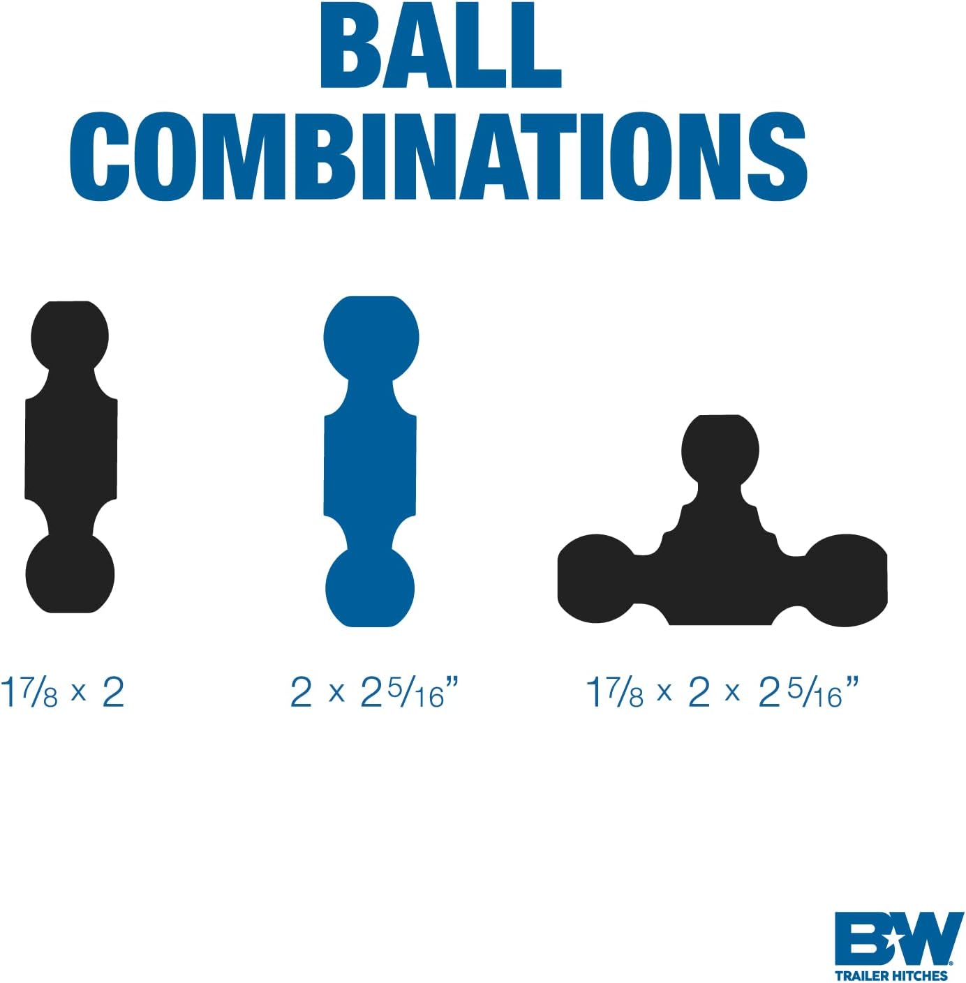 B&W Trailer Hitches Tow & Stow Adjustable Trailer Hitch Ball Mount - Fits 2.5" Receiver, Dual Ball (2" x 2-5/16"), 5" Drop, 18,000 GTW - TS20037B