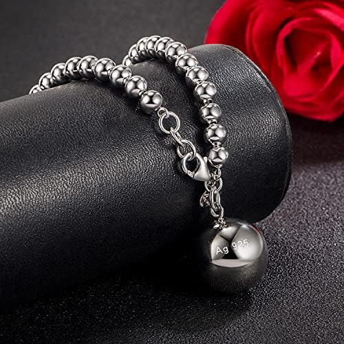 Dankadi Italy Fashion Women 925 Sterling Silver Bead Necklace Bell and Heart Pendant 4MM 6MM Round Prayer Beads Link Chain 18 "20" 22 "24" 26 "28"