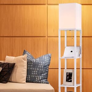 Brightech Maxwell Charging Edition - LED Shelf Floor Lamp for Living Rooms &amp; Bedrooms