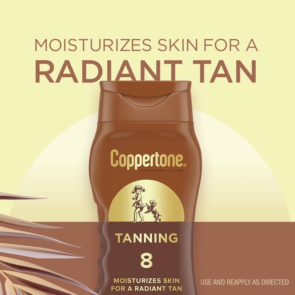 Coppertone Tanning Sunscreen Lotion, SPF 8, Lightweight and Non Greasy Sunscreen, Water Resistant, Oxybenzone Free