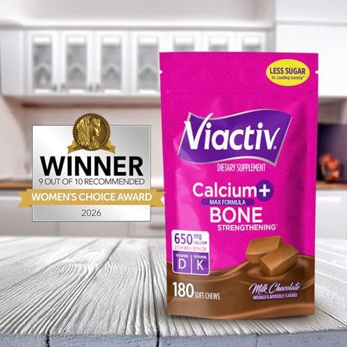 Viactiv Calcium + Vitamin D Supplement Soft Chews for Women & Men - Chewable Calcium for Bone Health Support, 650 mg per Serving, Vitamin D & K for High Absorption - 60 Count, Caramel