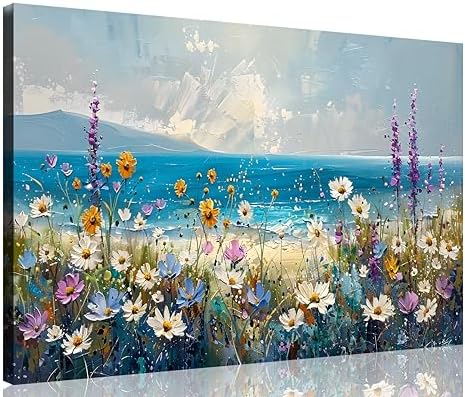 TutuBeer 3 Panel Beach Canvas Wall Art for Home Decor Blue Sea Sunset White Beach Painting the Picture Print on Canvas Seascape the Pictures for Home Decor Decoration,Ready to Hang