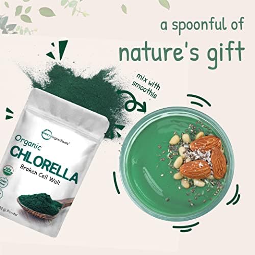 Organic Chlorella Powder, 10 Ounce, Broken Cell Wall, Rich in Vegan Proteins & Vitamins, Raw, Bulk Premium Chlorella Supplement, Vegan Friendly