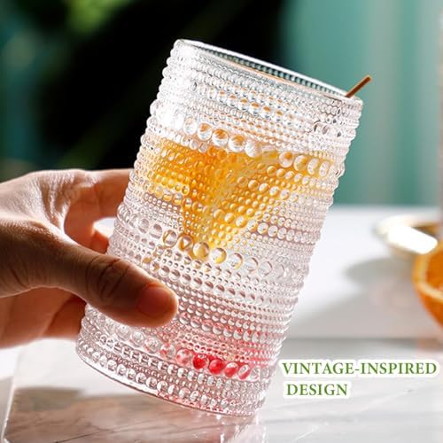 Hlukana Vintage Hobnail Drinking Glasses Set of 8, 12 oz Highball Glasses & 10 oz Cocktail Glasses Set, Kitchen Water Glasses Cup