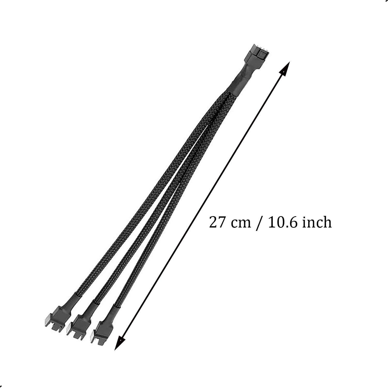 2 Pack 3 Way 4 Pin PWM Fan Splitter Cable, PC Extension Cable Converter for Computer ATX Case 4-Pin/3-Pin Cooling, 10.6" 1 to 3