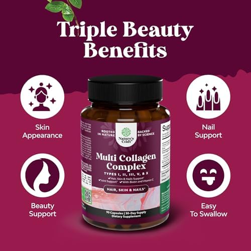 Advanced Multi Collagen Complex - Ageless Multi Collagen Peptides Supplements with Type 1 2 3 5 & X & Biotin for Hair