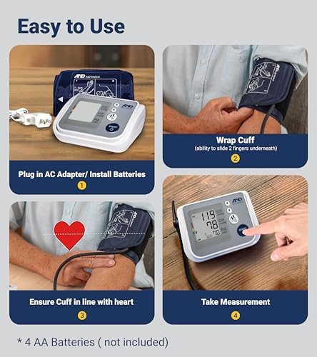 A&D Medical UA-767F Blood Pressure Monitor, 4 Users, Wide Cuff 8.6-16.5" | Wide-Range Cuff (8.6-16.5"), One Button Operation, 60 Readings Per User (4), Cuff Fit Detection Error, Includes 4 Batteries