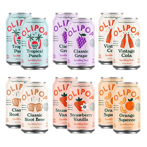 OLIPOP - The Sampler, 6-Flavor Soda Variety Pack, Healthy Soda, Prebiotic Soft Drinks, Supports Digestive Health & Gut Health, High Fiber, Low Calorie