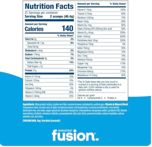 Bariatric Fusion Cappucino Meal Replacement 27g Protein Powder, 21 Serving Tub for Bariatric Surgery Patients Including Gastric Bypass and Sleeve Gastrectomy - No Gluten, Aspartame or Sugar