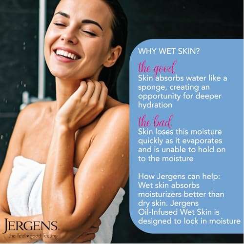 Jergens Wet Skin Body Lotion with Coconut Oil, In Shower Lotion for Dry Skin, Fast-Absorbing, Non-Sticky, Dermatologist Tested, 10 Ounce