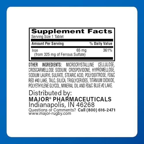 Major Ferosul - Ferrous Sulfate 325mg Tablets with 65mg of Elemental Iron - Iron Supplement for Women, Men - Red - 100 Count (3 Pack)