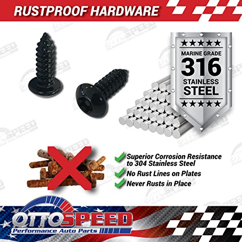 OttoSpeed Anti-Theft Security Screws for License Plate - Rustproof Fastener with Theft-Proof Black Stainless Steel Screws, Nylon Screw Inserts