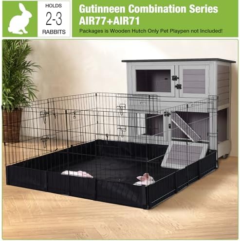GUTINNEEN Rabbit Hutch Indoor Outdoor Bunny House Guinea Pig Cage on Wheel with Plastic Tray
