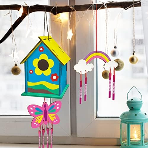 4 Pack DIY Bird House Wind Chime Kit for Crafts for Kids Ages 4-8