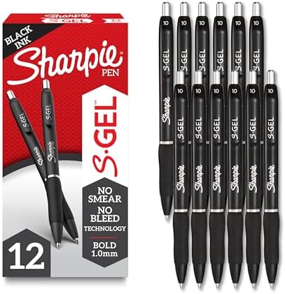 Sharpie S-Gel Gel Pens, Bold Point (1.0mm), Black Ink, Smear-Resistant, 12 Count - Smooth Writing, Back to School Essentials, Office Supplies