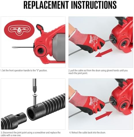 POPULO 25FT Replaceable Cable, Compatible with POPULO Electric Drain Auger(CADL-2004, PEDC-23), Supports Manual Operation.