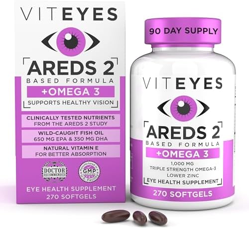 Viteyes AREDS 2 + Omega-3 Macular Support Softgels, Plus Triple Strength Omega-3 (650 mg EPA, 350 mg DHA) for Heart Health & Eye Health, Eye Vitamins, Vision Supplement, 270 Softgels
