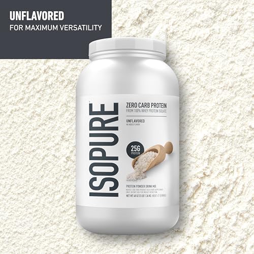 Isopure Zero Carb 100% Pure Whey Isolate Protein Powder, Gluten Free, with Vitamins, Unflavored, 25g Protein Per Serving, 3 lb | 25g Protein Per Serving, 100% Whey Protein Isolate, Gluten Free, with Added Vitamins for Immune Support & Muscle Recovery