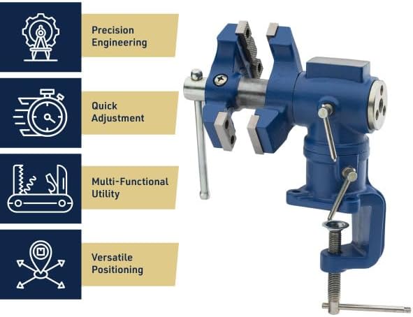 Universal Bench Vise Grip - Multi-Position Modular Cast Iron Woodworking and Metal Working Table Vise with 2 Rotating Jaws and Anvil - Portable Grip