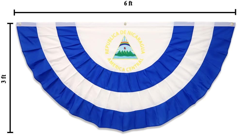 Nicaragua 3x6ft Pleated Bunting Flag - Country Flags for Homes, Businesses, Offices, Schools