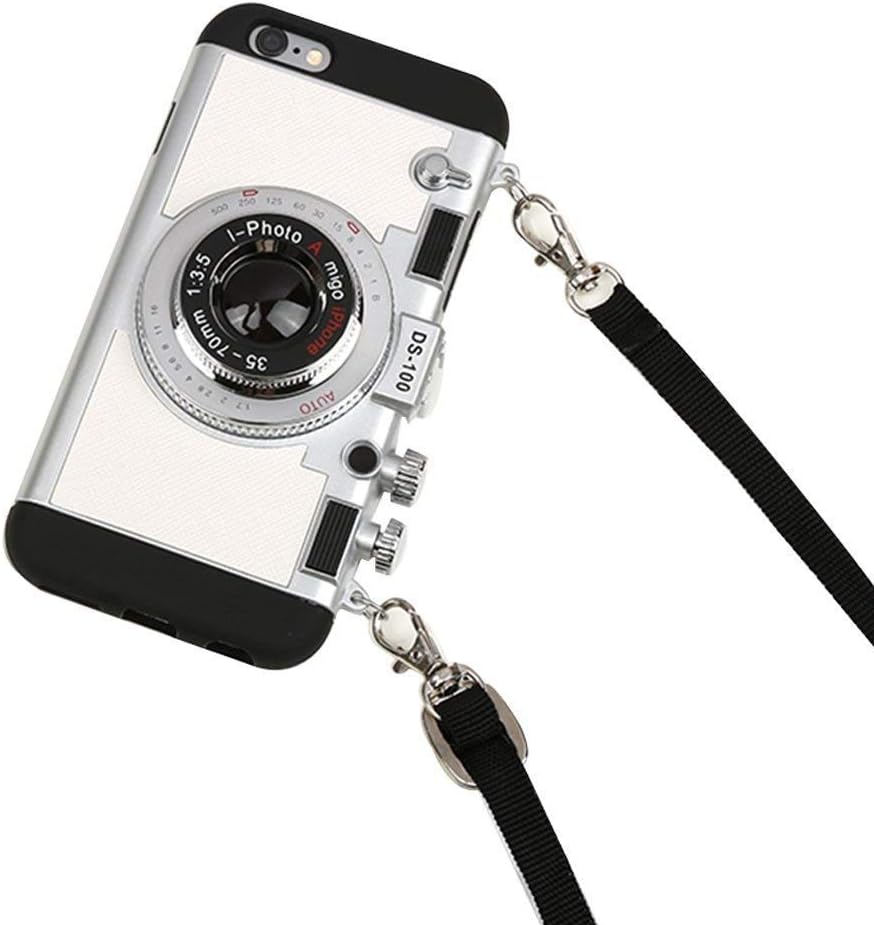 Black Lemon Case for iPhone 7, Cute Case for iPhone 8, 3D Unique Design Camera Case PC + Silicone Shockproof Hybrid Cover Case with Long Strap Rope (iPhone 7/8, Black)