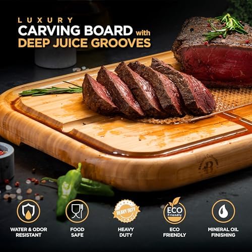 Wood Cutting Board for Kitchen - 1 Inch Thick Bamboo Wooden Chopping Board, Butcher Block Cutting Board with Juice Groove, Handles, Large Meat Cutting Board, Charcuterie Serving Board, 16 x 11