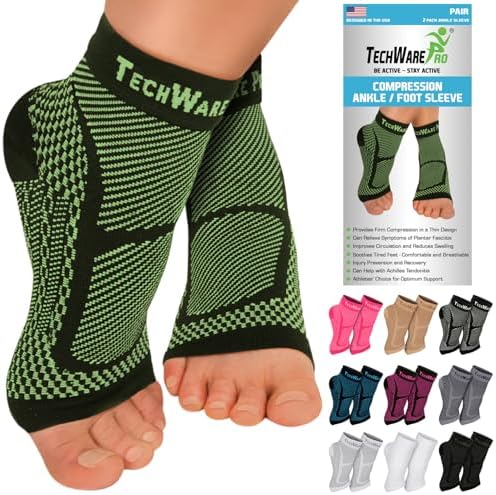 Ankle Brace Compression Sleeve - Plantar Fasciitis Sock. Relieves Achilles Tendonitis. Foot Arch Support Reduces Joint Pain, Swelling & Heel Spur Pain. Injury Recovery Braces for Sports