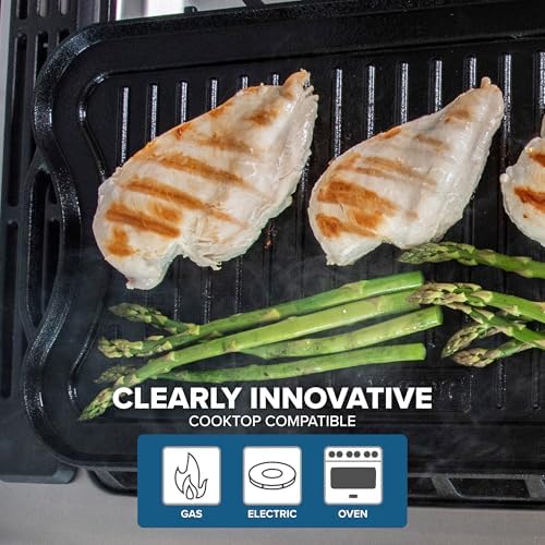 Viking Griddle, 20 Inch Reversible Cast Iron Grill Pan, Pre-Seasoned, Oven Safe, Induction Ready, Black