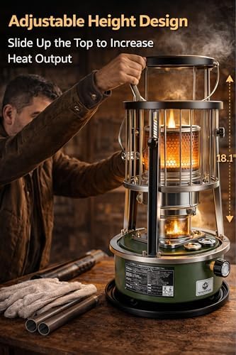 Zunate Portable Kerosene Heater Indoor 2.6KW, Non Electric 2 in 1 Stove with 5.2L Tank, Adjustable Height, Stainless Steel