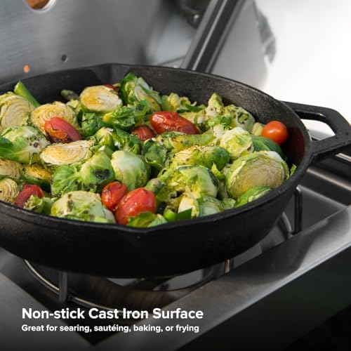 Nexgrill 10" Pre-Seasoned Cast Iron Skillet, Heavy-Duty Round Frying Pan | Offers 10" x 2.5", Contoured Handle, Hanging Loop, Side Notches, Heavy-Duty