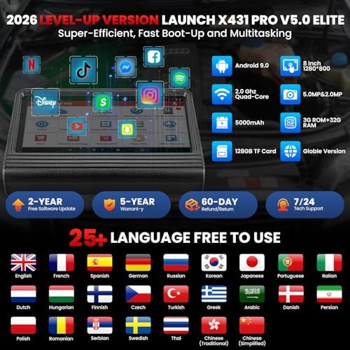 LAUNCH X431 PRO V5.0, 2026 New Bluetooth Bidirectional Scan Tool, ECU Code | 38+ Services, All-in-One Full System Automotive Scanner Diagnostic Tool