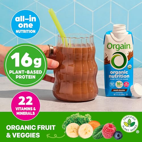 Orgain Organic Nutritional Vegan 16g Protein Shake, Vanilla, 11 oz, 12pk | Ready to drink plant based protein, meal replacement, 21 vitamins & minerals, fruits & vegetables, non-GMO, gluten-free