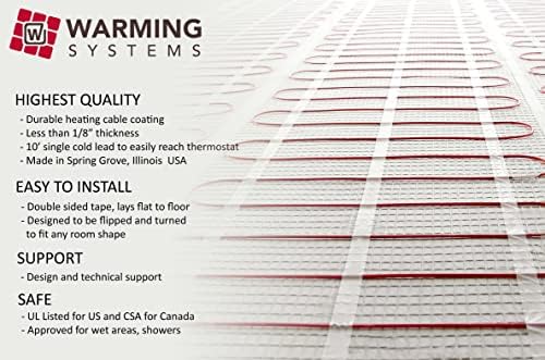 40 Sq Ft 120V Electric Floor Heating System Mat Kit | Premium UDG4-4999 touchscreen thermostat with built-in GFCI, Heating mat, floor sensor & installation monitor included.