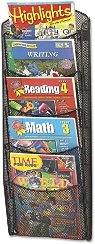 Safco Mesh Magazine Holder, 5 Pocket Wall Mount Display Rack, Brochure Organizer, Durable Steel Construction, 5lb Capacity, Black