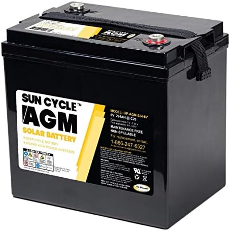 Go Power GP-AGM-224-6V 6 Volt AGM Deep Cycle Battery - 224 Amp Rechargeable Replacement Solar Battery for PV Solar, Inverters, RV & Off-Grid Use