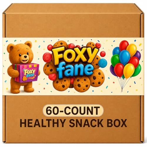 Foxy Fane 60-Count Healthy Snack Box Care Package, Variety Pack of 60 Individually Wrapped Sweet and Savory Snacks, Assorted Gift Basket for Office
