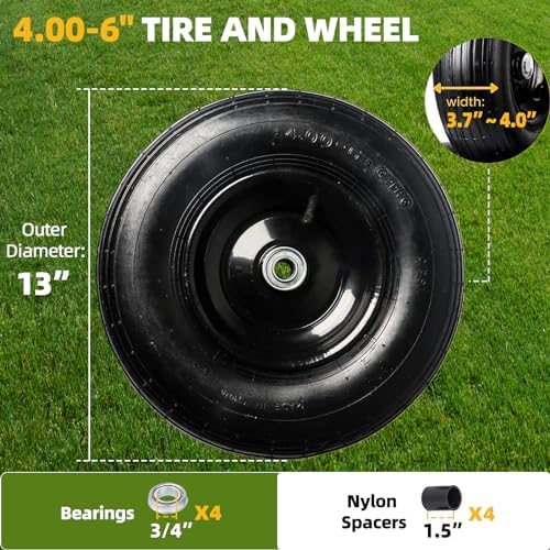AR-PRO (2-PACK) 4.80/4.00-8" Tire and Wheel, 16" Pneumatic Tire Wheels with 3/4" Bearings and 3" Centered Hub for Wheelbarrow, Hand Truck
