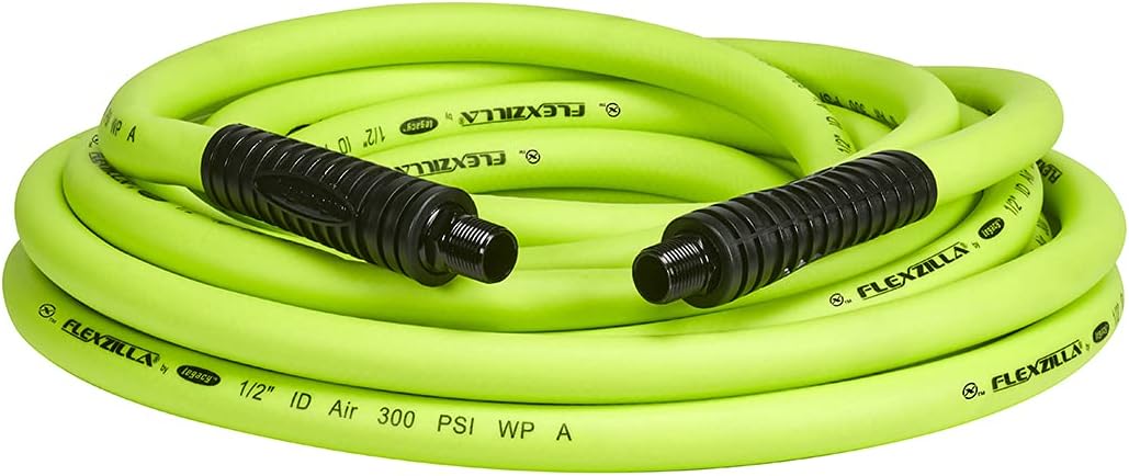 Flexzilla Air Hose, 3/8 in. x 50 ft., 3/8 in. MNPT Fittings, Heavy Duty, Lightweight, Hybrid, ZillaGreen - HFZ3850YW3