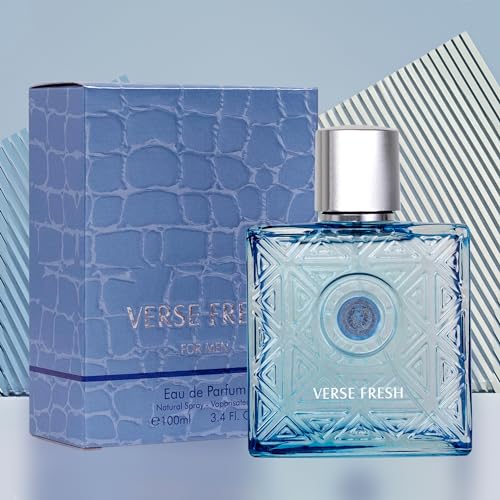 NovoGlow Verse Fresh for Men - 3.4 Fl Oz Eau De Parfum Spray for Men - Long Lasting Citrusy Floral & Woodsy Fragrance Smell Fresh All Day Long Gift